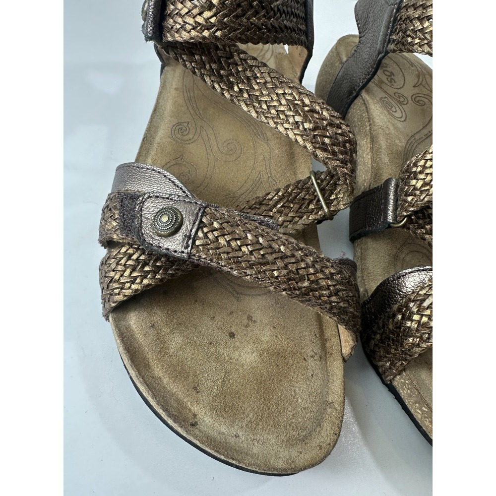 Taos Trulie Sandals Pewter Metallic Leather Woven Strappy Hook Loop Size 7 - 7.5 - Picture 4 of 16